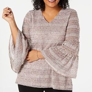 Alfani Bell Sleeve Lace Long Sleeve Blouse Mauve Pink / White / Black Size XL